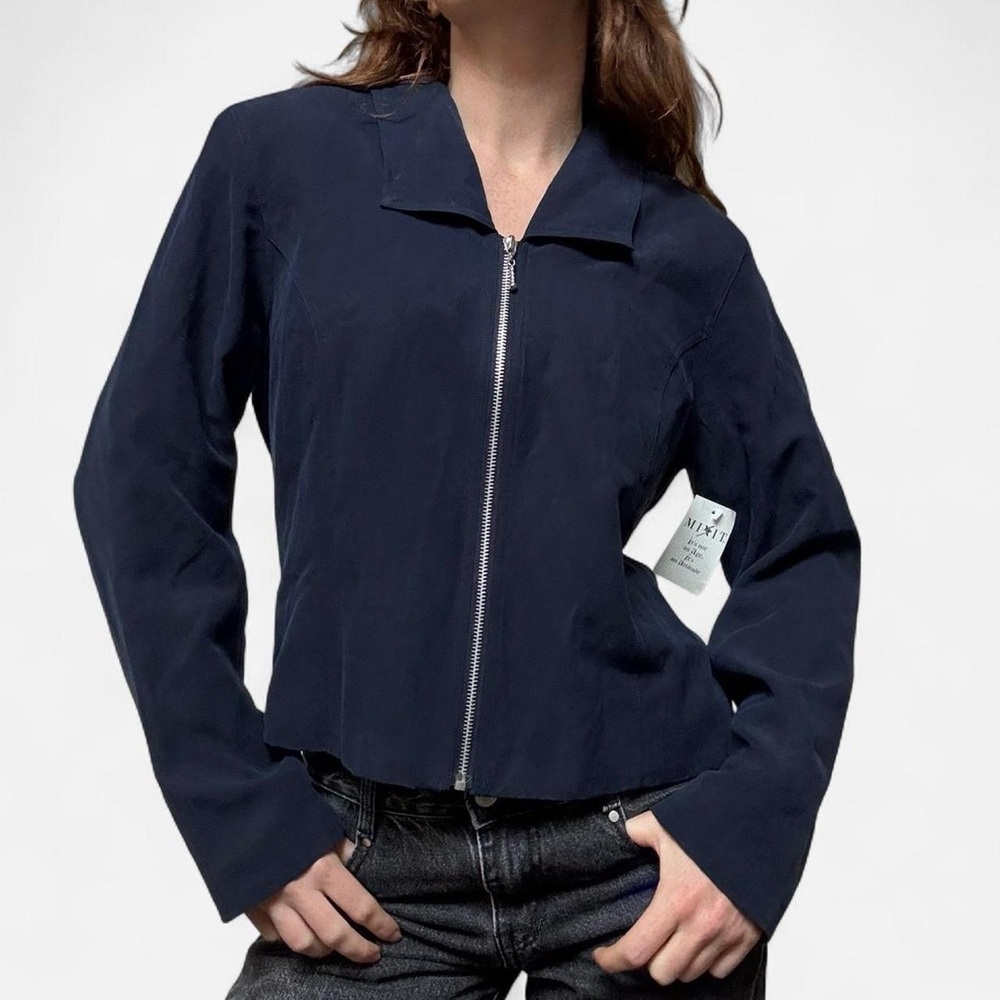 Mixit 90s Deadstock navy silk lightweight zip up jacket